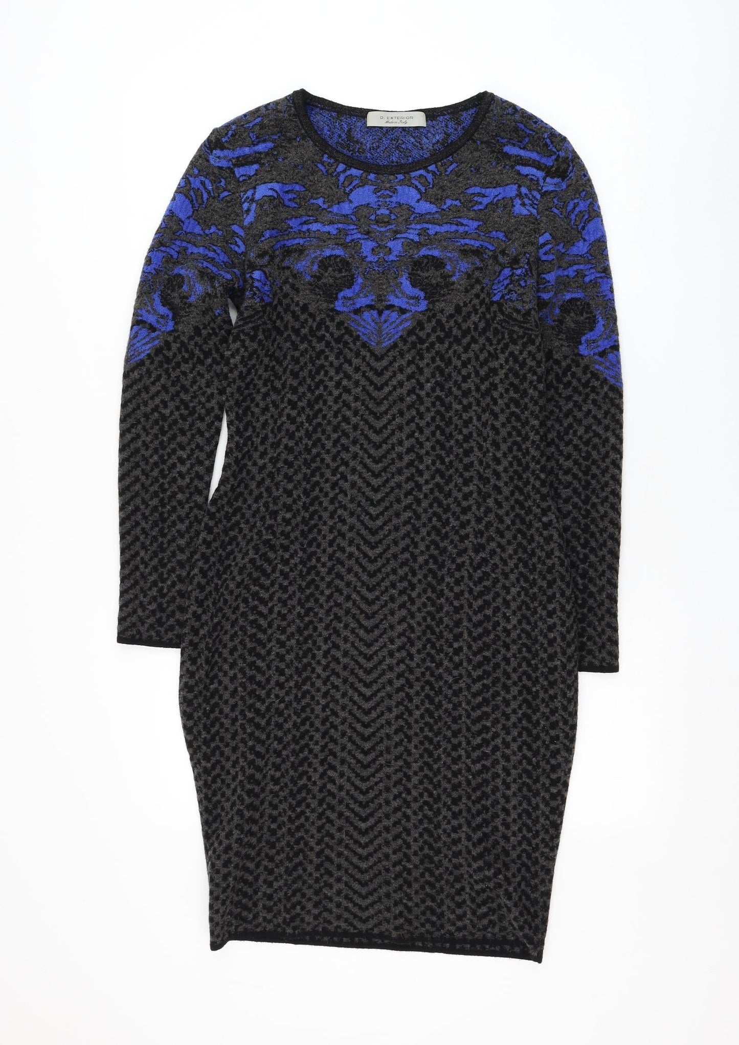 D. EXTERIOR Womens Grey Geometric Polyester Jumper Dress Size M Round Neck Pullover