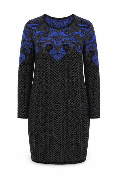 D. EXTERIOR Womens Grey Geometric Polyester Jumper Dress Size M Round Neck Pullover