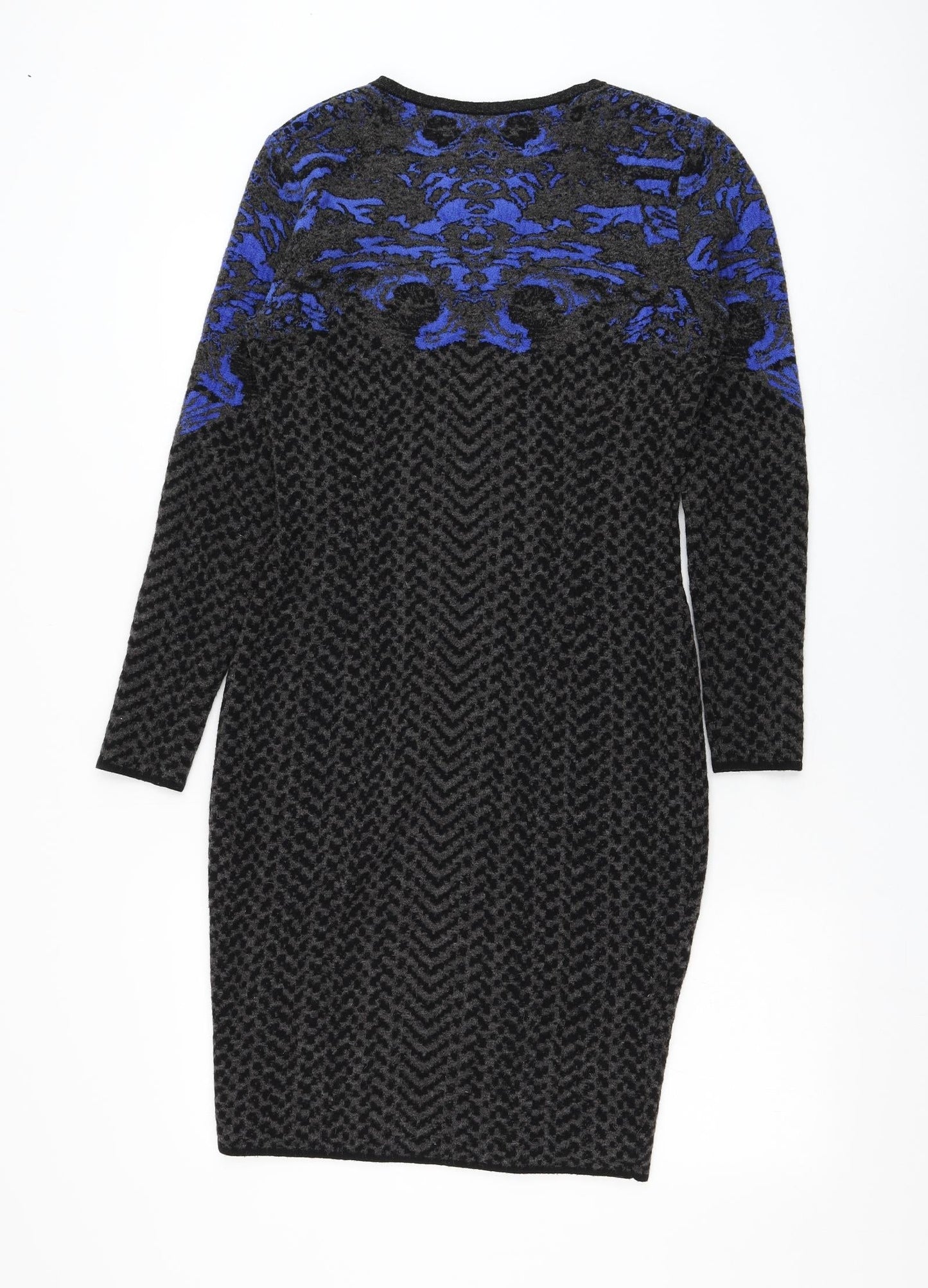 D. EXTERIOR Womens Grey Geometric Polyester Jumper Dress Size M Round Neck Pullover
