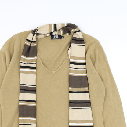 Fashion Essentials Womens Brown V-Neck Acrylic Cardigan Jumper Size M - Jumper & Scarf