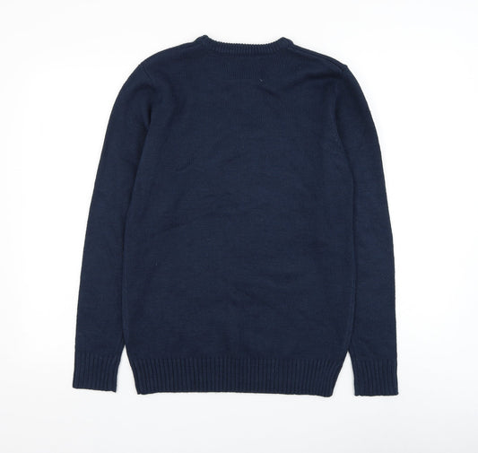 Cedar Wood State Mens Blue Round Neck Acrylic Pullover Jumper Size XS - Santa Claus Christmas