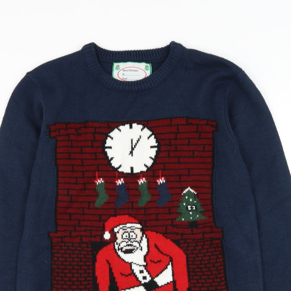 Cedar Wood State Mens Blue Round Neck Acrylic Pullover Jumper Size XS - Santa Claus Christmas