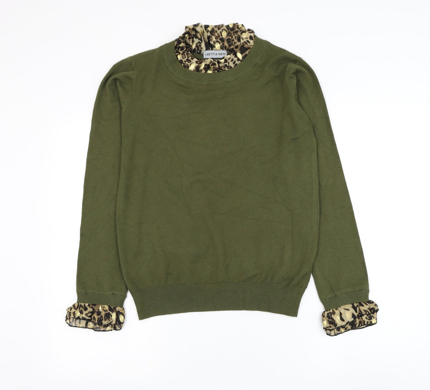Laetita Mem Womens Green Round Neck Viscose Pullover Jumper Size S