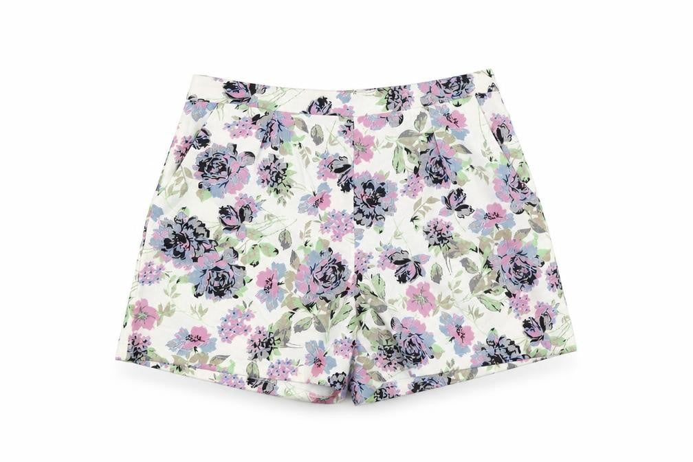 Urmodar Womens White Floral Polyester Bermuda Shorts Size M L4 in Regular Zip