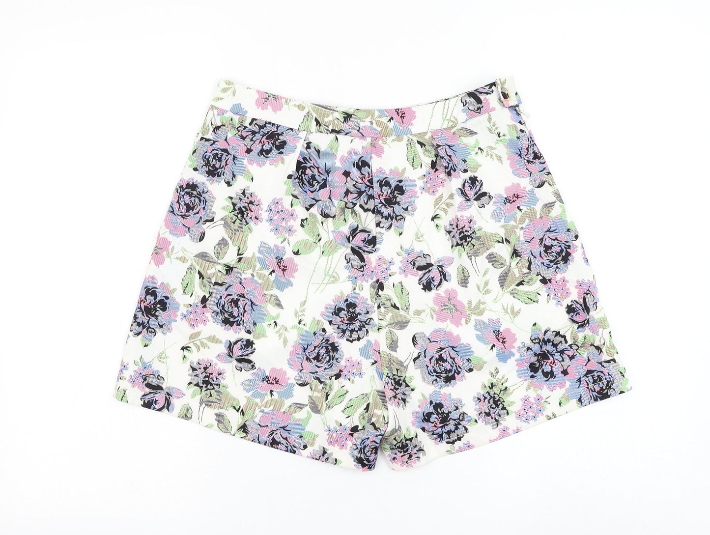 Urmodar Womens White Floral Polyester Bermuda Shorts Size M L4 in Regular Zip