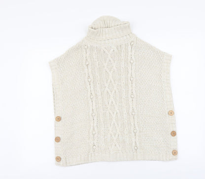 Lulurain Girls Beige Roll Neck Cotton Vest Jumper Size 9-10 Years Pullover