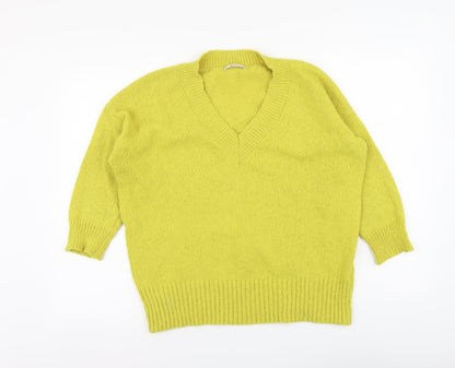 TU Womens Yellow V-Neck Polyester Pullover Jumper Size 10