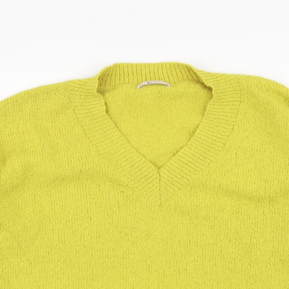 TU Womens Yellow V-Neck Polyester Pullover Jumper Size 10