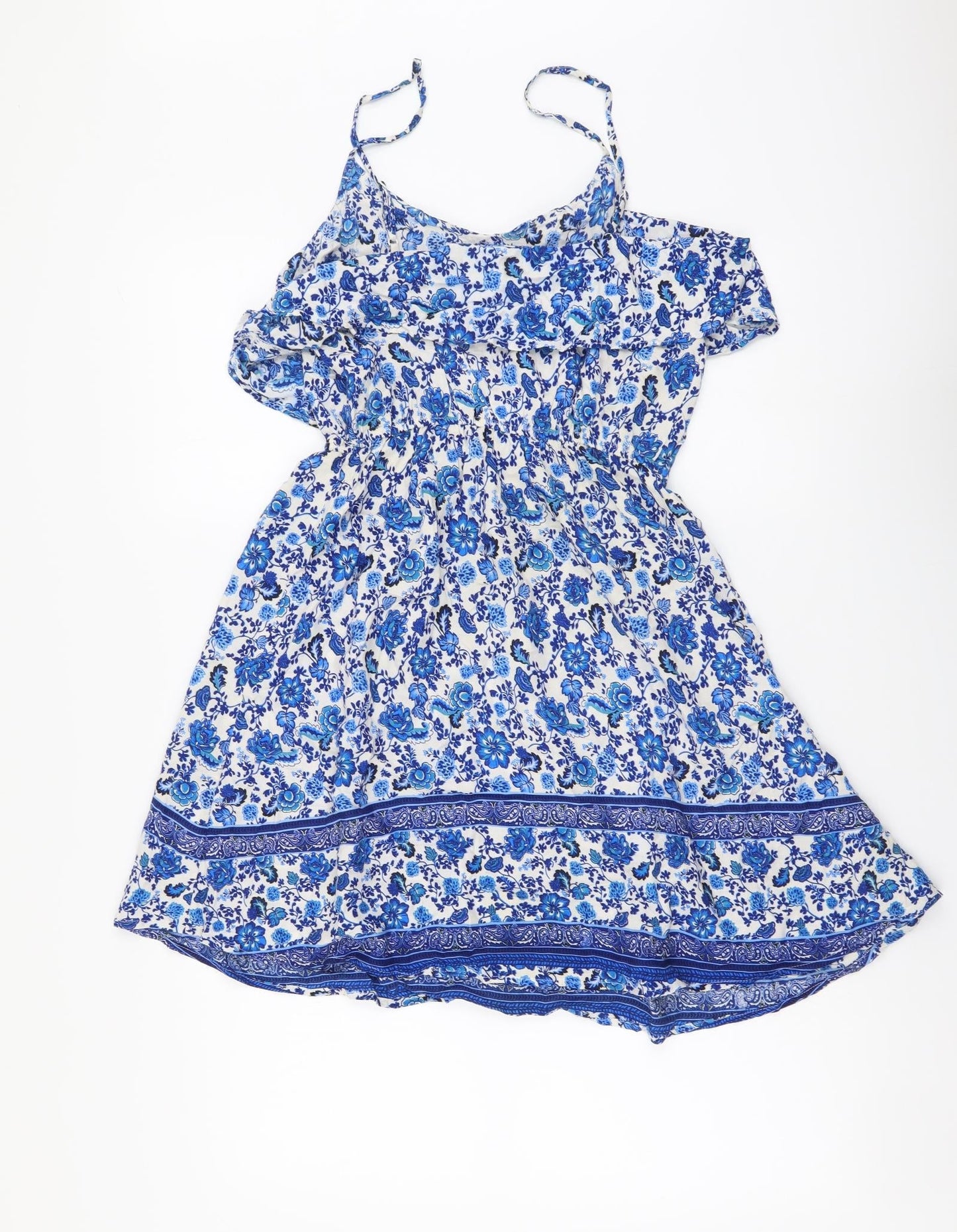 H&M Womens Blue Floral Viscose Mini Size S Sweetheart Pullover