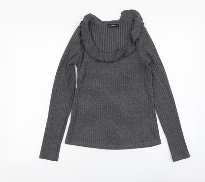 SheIn Womens Grey Polyester Basic Blouse Size S Round Neck