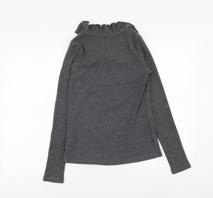 SheIn Womens Grey Polyester Basic Blouse Size S Round Neck