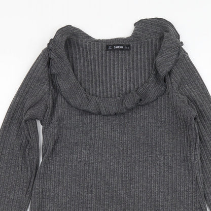 SheIn Womens Grey Polyester Basic Blouse Size S Round Neck