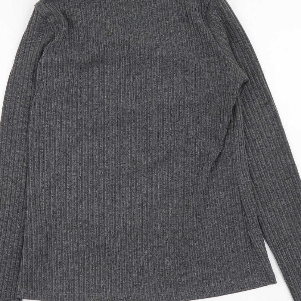 SheIn Womens Grey Polyester Basic Blouse Size S Round Neck