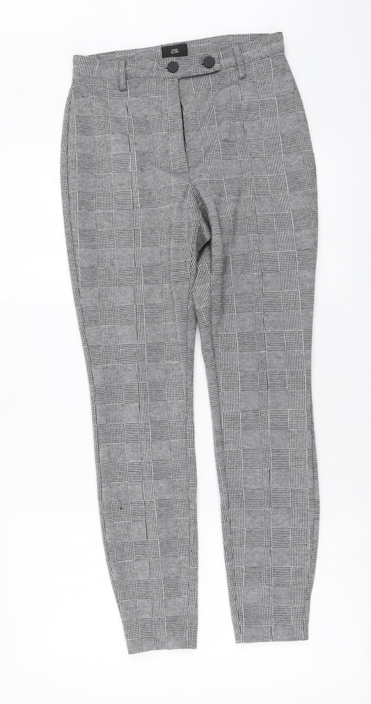 River Island Womens Grey Plaid Polyester Chino Trousers Size 8 L27 in Regular Button