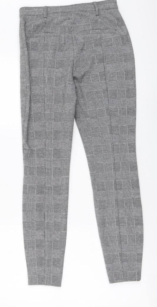 River Island Womens Grey Plaid Polyester Chino Trousers Size 8 L27 in Regular Button