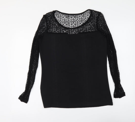 Fransa Womens Black Polyester Basic Blouse Size L Round Neck