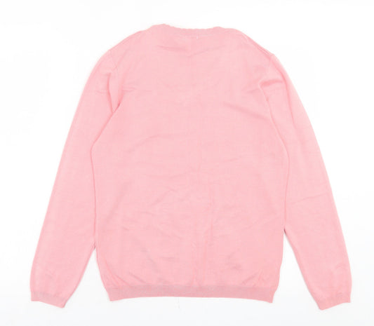 Annabelle Womens Pink V-Neck Viscose Pullover Jumper Size M