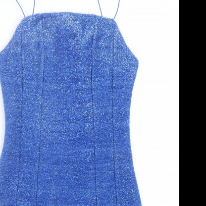 Topshop Womens Blue Polyester A-Line Size 4 Square Neck Zip