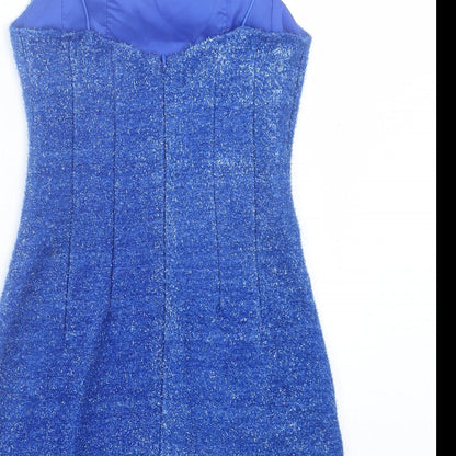 Topshop Womens Blue Polyester A-Line Size 4 Square Neck Zip