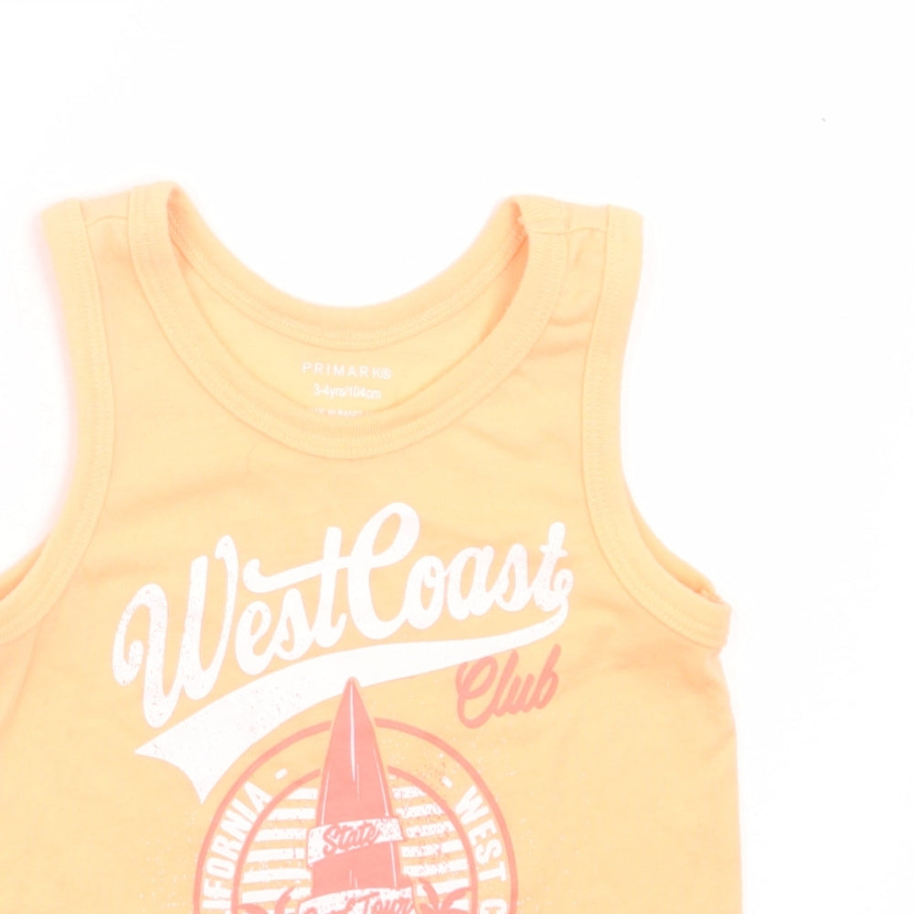 Primark Boys Orange Polyester Basic Tank Size 3-4 Years Crew Neck Pullover - West Coast