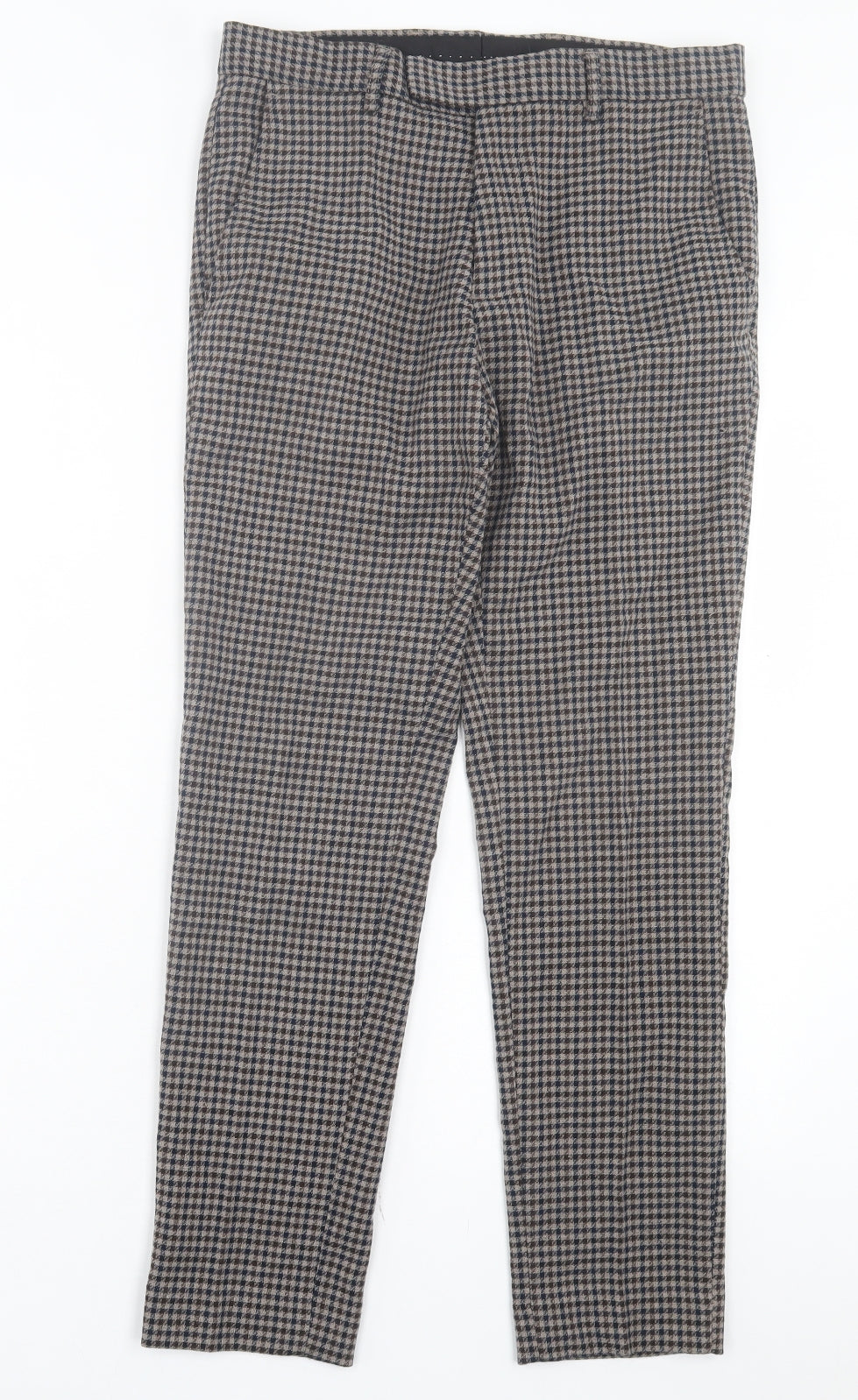 F&F Mens Brown Plaid Polyester Trousers Size 30 in L28 in Regular Hook & Eye