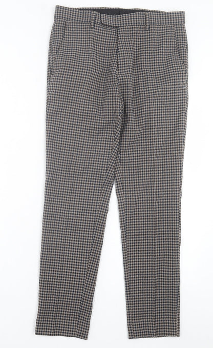F&F Mens Brown Plaid Polyester Trousers Size 30 in L28 in Regular Hook & Eye