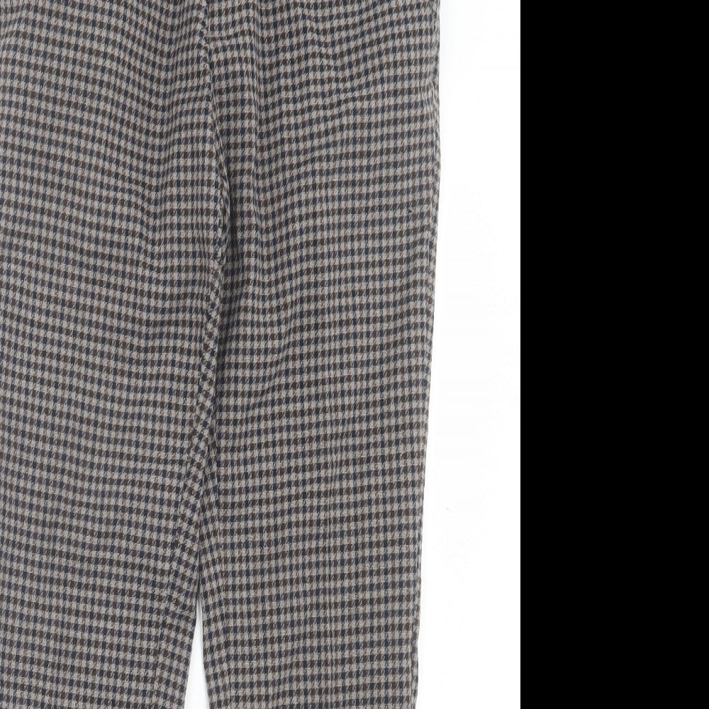 F&F Mens Brown Plaid Polyester Trousers Size 30 in L28 in Regular Hook & Eye