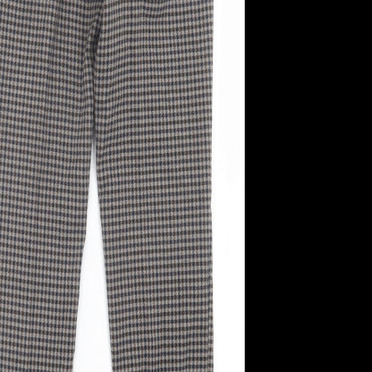 F&F Mens Brown Plaid Polyester Trousers Size 30 in L28 in Regular Hook & Eye