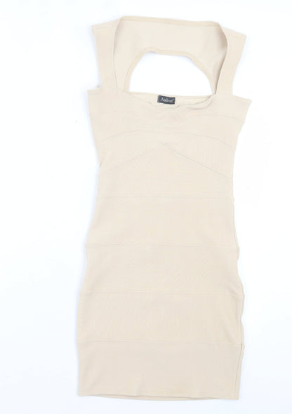Aislinn Womens Beige Polyester Bodycon Size 10 Halter Pullover