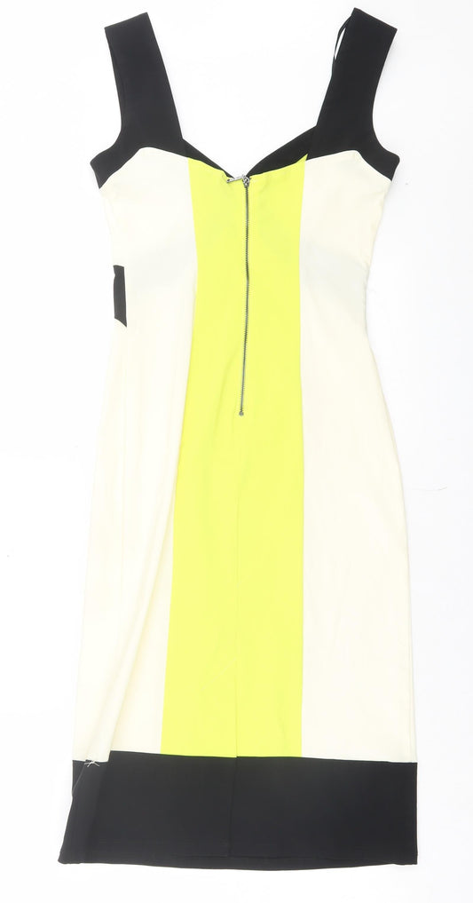 Julien Macdonald Womens Multicoloured Colourblock Polyamide A-Line Size 8 V-Neck Zip