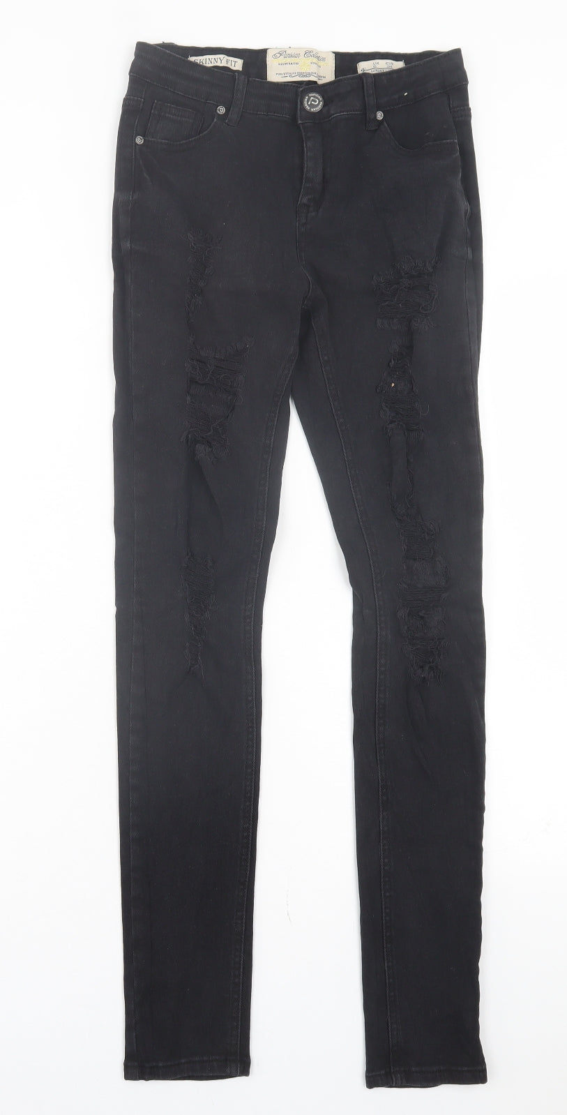 PARISIAN SIGNATURE Womens Black Camel Skinny Jeans Size 6 L29 in Regular Button - Ripped Detail
