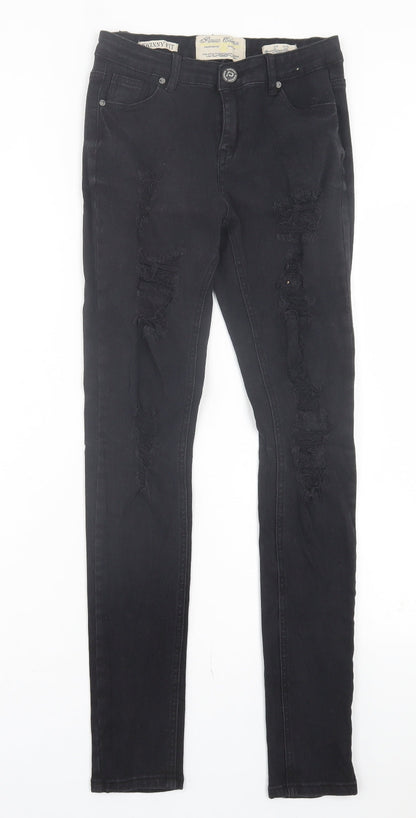 PARISIAN SIGNATURE Womens Black Camel Skinny Jeans Size 6 L29 in Regular Button - Ripped Detail