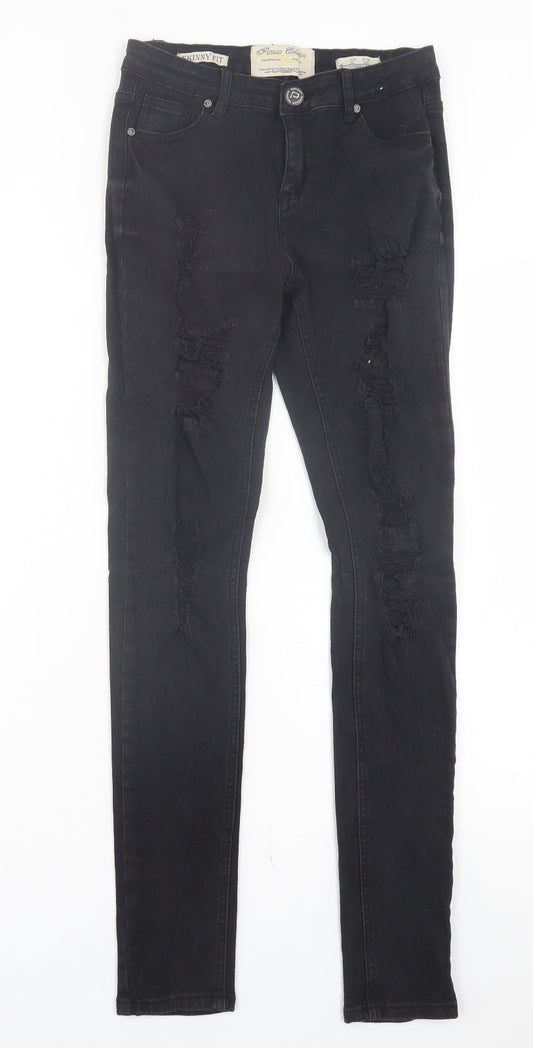 PARISIAN SIGNATURE Womens Black Camel Skinny Jeans Size 6 L29 in Regular Button - Ripped Detail