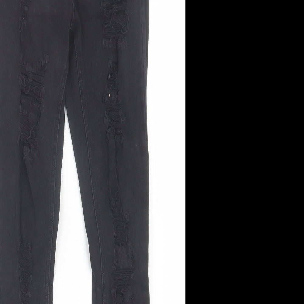 PARISIAN SIGNATURE Womens Black Camel Skinny Jeans Size 6 L29 in Regular Button - Ripped Detail