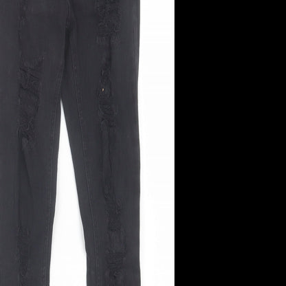 PARISIAN SIGNATURE Womens Black Camel Skinny Jeans Size 6 L29 in Regular Button - Ripped Detail