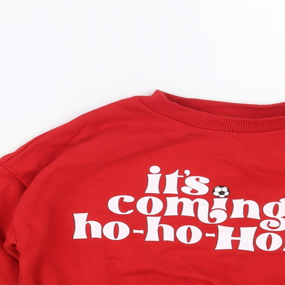 NEXT Boys Red Cotton Pullover Sweatshirt Size 5 Years Pullover - It's Coming Ho-Ho Home