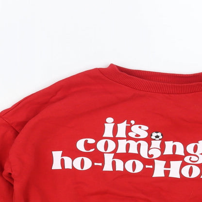 NEXT Boys Red Cotton Pullover Sweatshirt Size 5 Years Pullover - It's Coming Ho-Ho Home