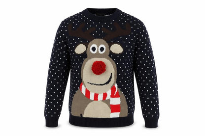 Malaika Mens Blue Crew Neck Acrylic Pullover Jumper Size M - Christmas Reindeer