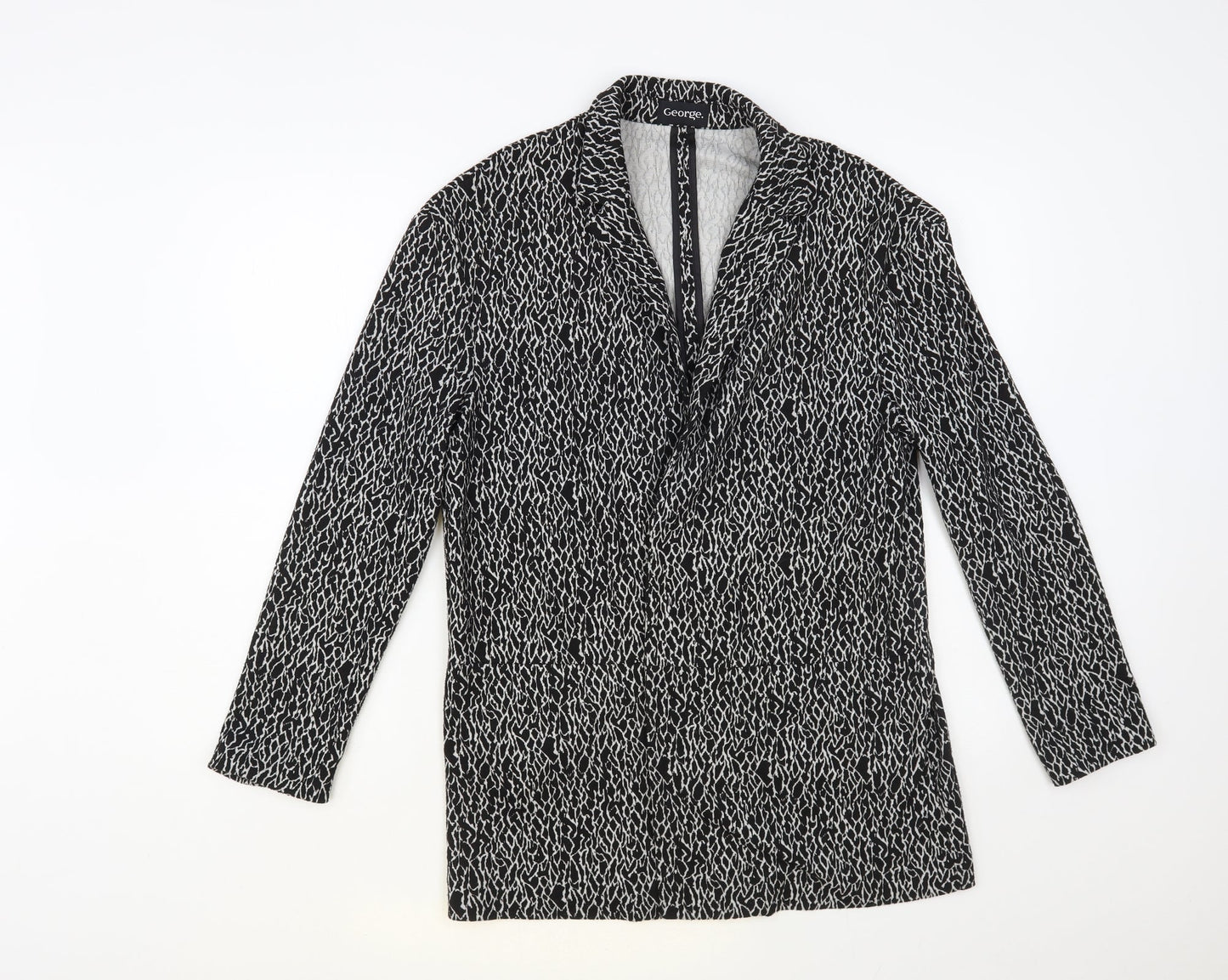 George Womens Black Animal Print Jacket Blazer Size 10