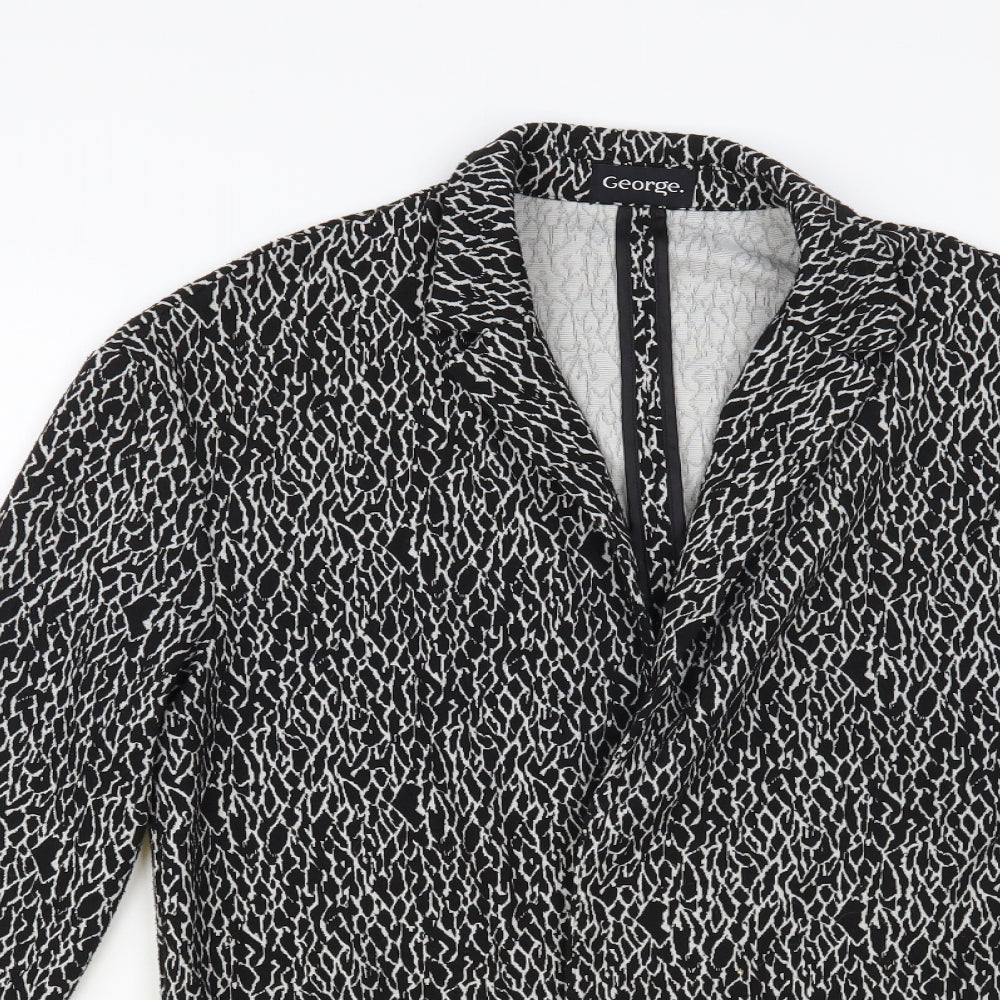 George Womens Black Animal Print Jacket Blazer Size 10