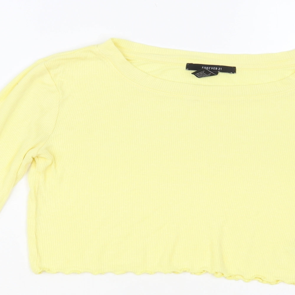FOREVER 21 Womens Yellow Viscose Basic T-Shirt Size M Crew Neck