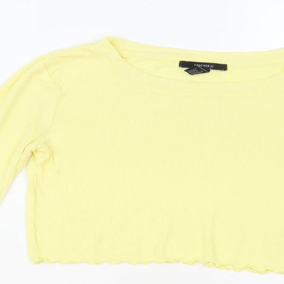 FOREVER 21 Womens Yellow Viscose Basic T-Shirt Size M Crew Neck