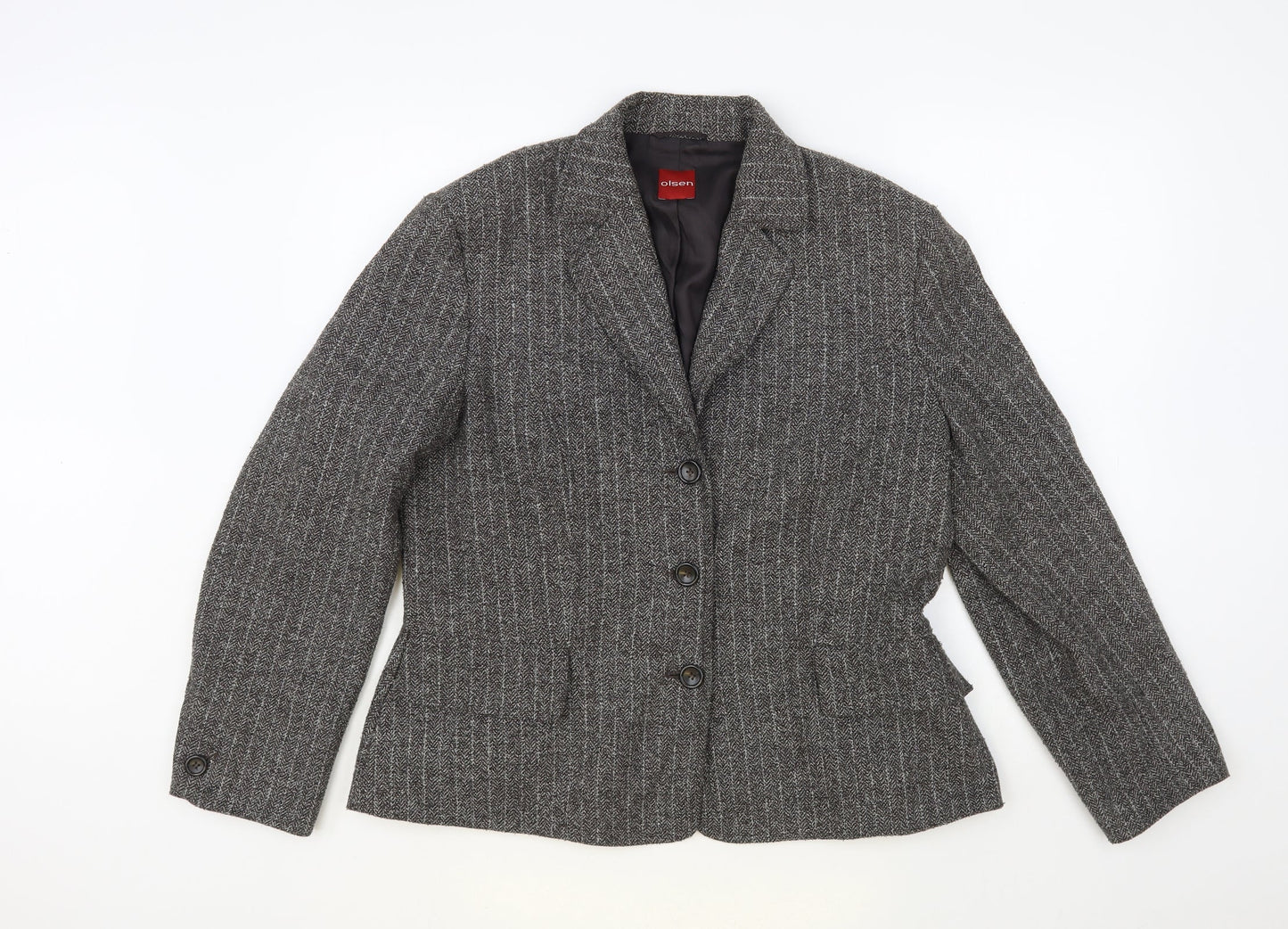 Olsen Womens Grey Striped Jacket Blazer Size 16 Button