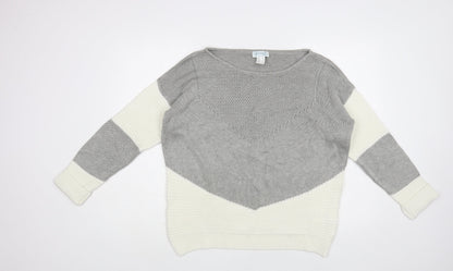 Creationz Womens Grey Boat Neck Cotton Cardigan Jumper Size 16
