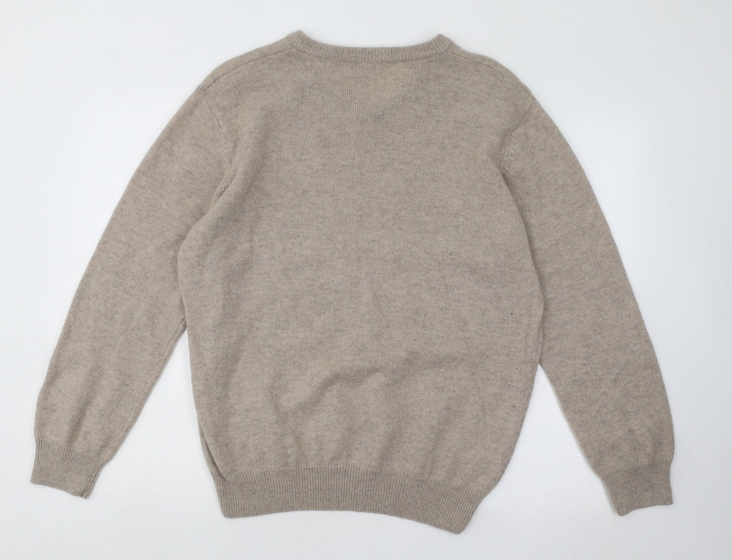 Easy Mens Beige V-Neck Acrylic Pullover Jumper Size L