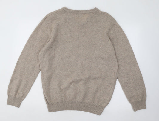 Easy Mens Beige V-Neck Acrylic Pullover Jumper Size L