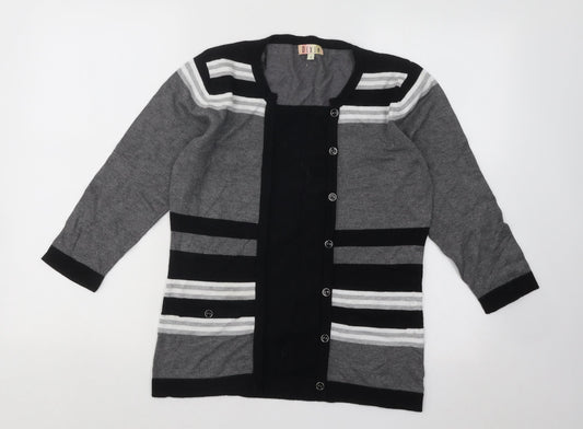 Dixie Womens Grey Round Neck Striped Viscose Pullover Jumper Size S