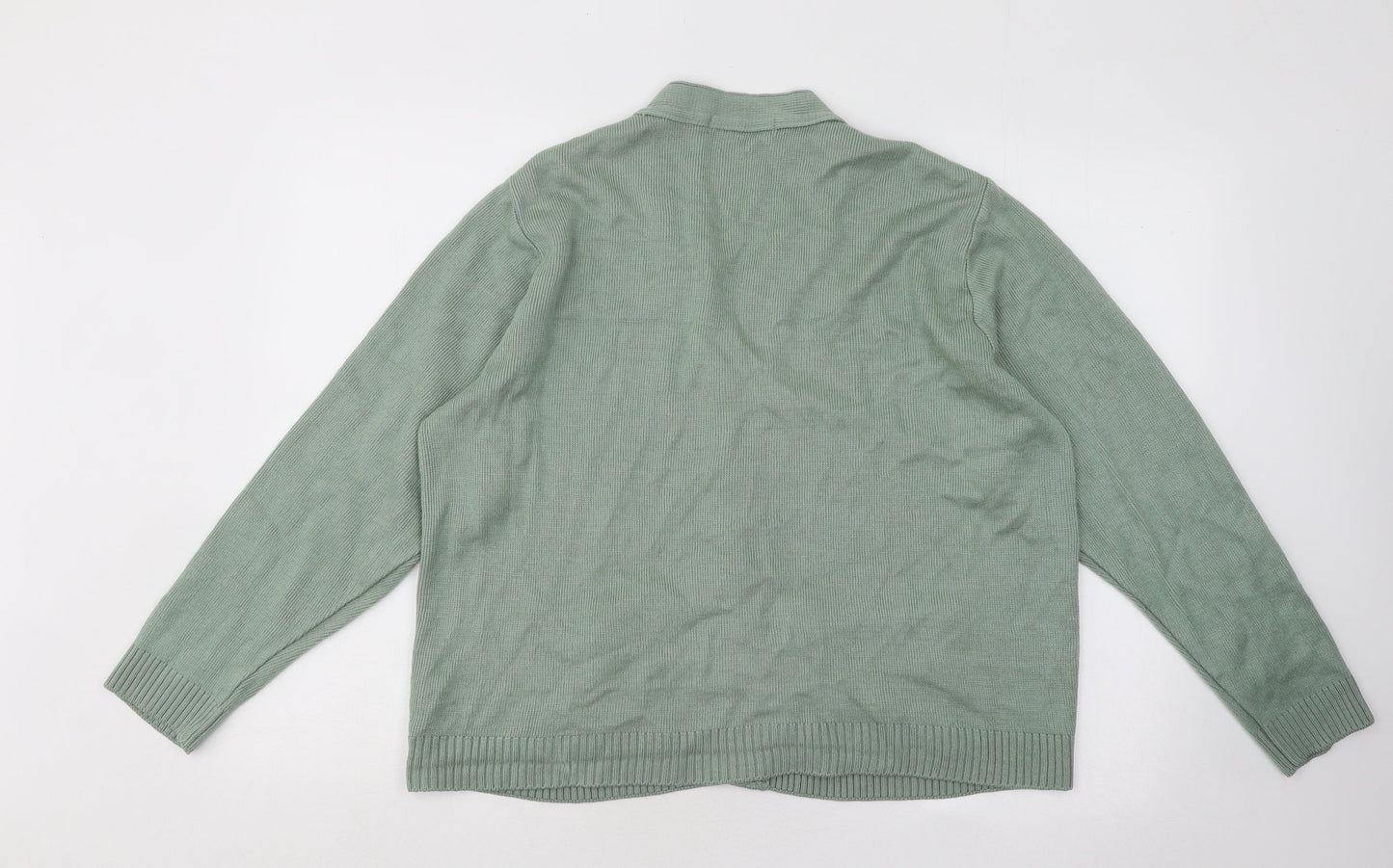 Gold Leaf Womens Green V-Neck Floral Acrylic Cardigan Jumper Size L