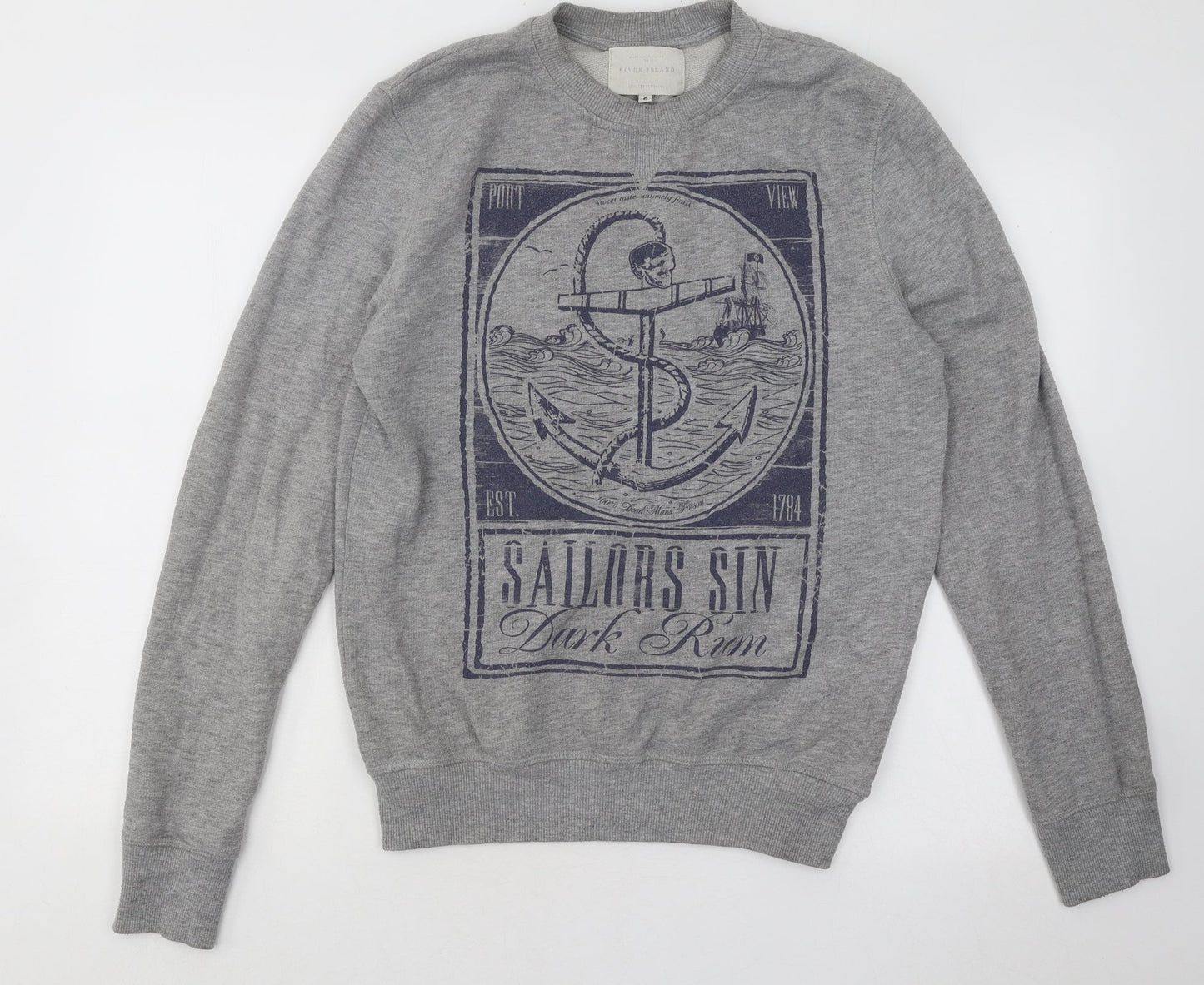 Mens UK Size S River Island Grey Pullover Sweatshirt