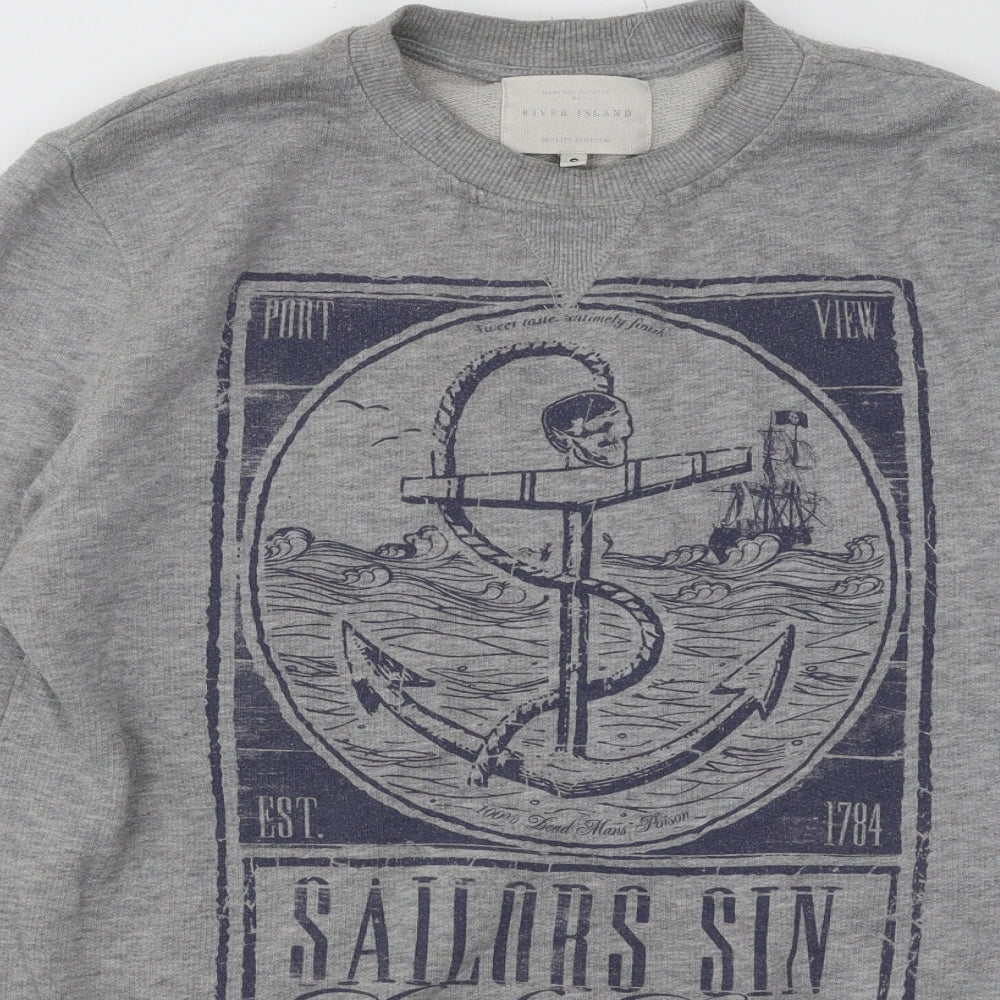 Mens UK Size S River Island Grey Pullover Sweatshirt